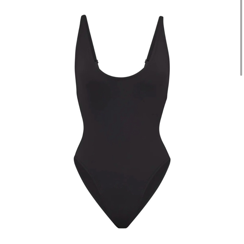 SKIMS Black One-Piece Scoop Neck Swimsuit with High-Cut Legs